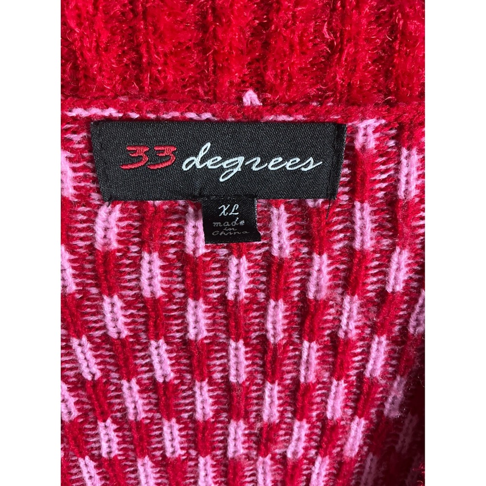 33 Degrees Women Red Pink Christmas Cardigan Sweater Tree Buttons XL Holiday - Picture 6 of 12